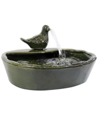 Sunnydaze Decor Outdoor Solar Powered Glazed Ceramic Dove Water Fountain with Submersible Pump and Filter - 7" - Green