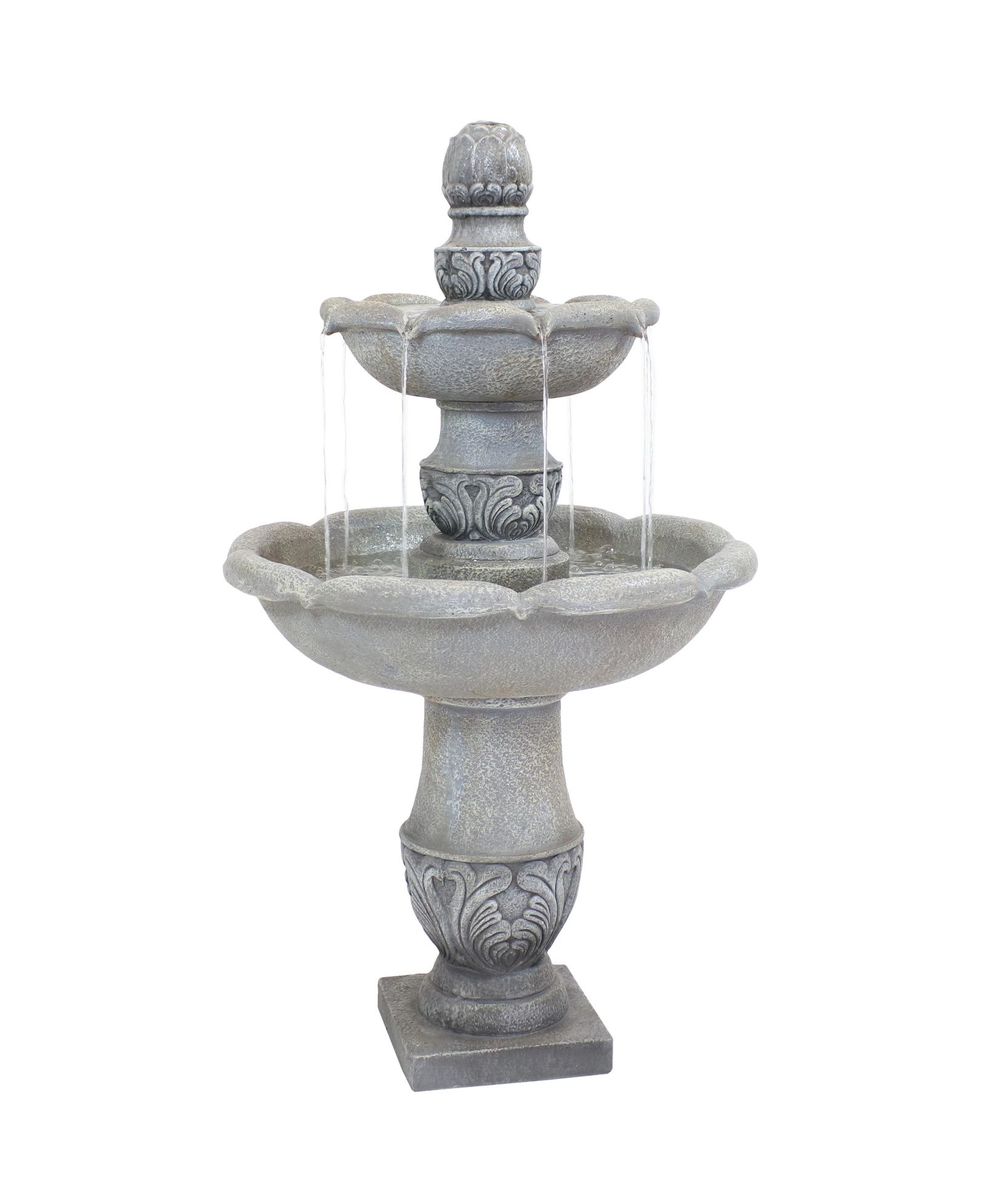 50"H Electric Fiberglass Reinforced Concrete 2-Tier French Garden Design Outdoor Water Fountain, Dusty Gray