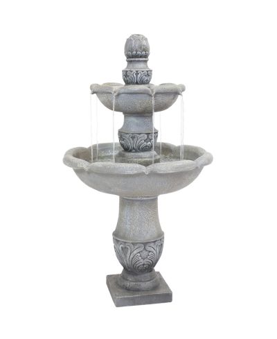 50"H Electric Fiberglass Reinforced Concrete 2-Tier French Garden Design Outdoor Water Fountain, Dusty Gray