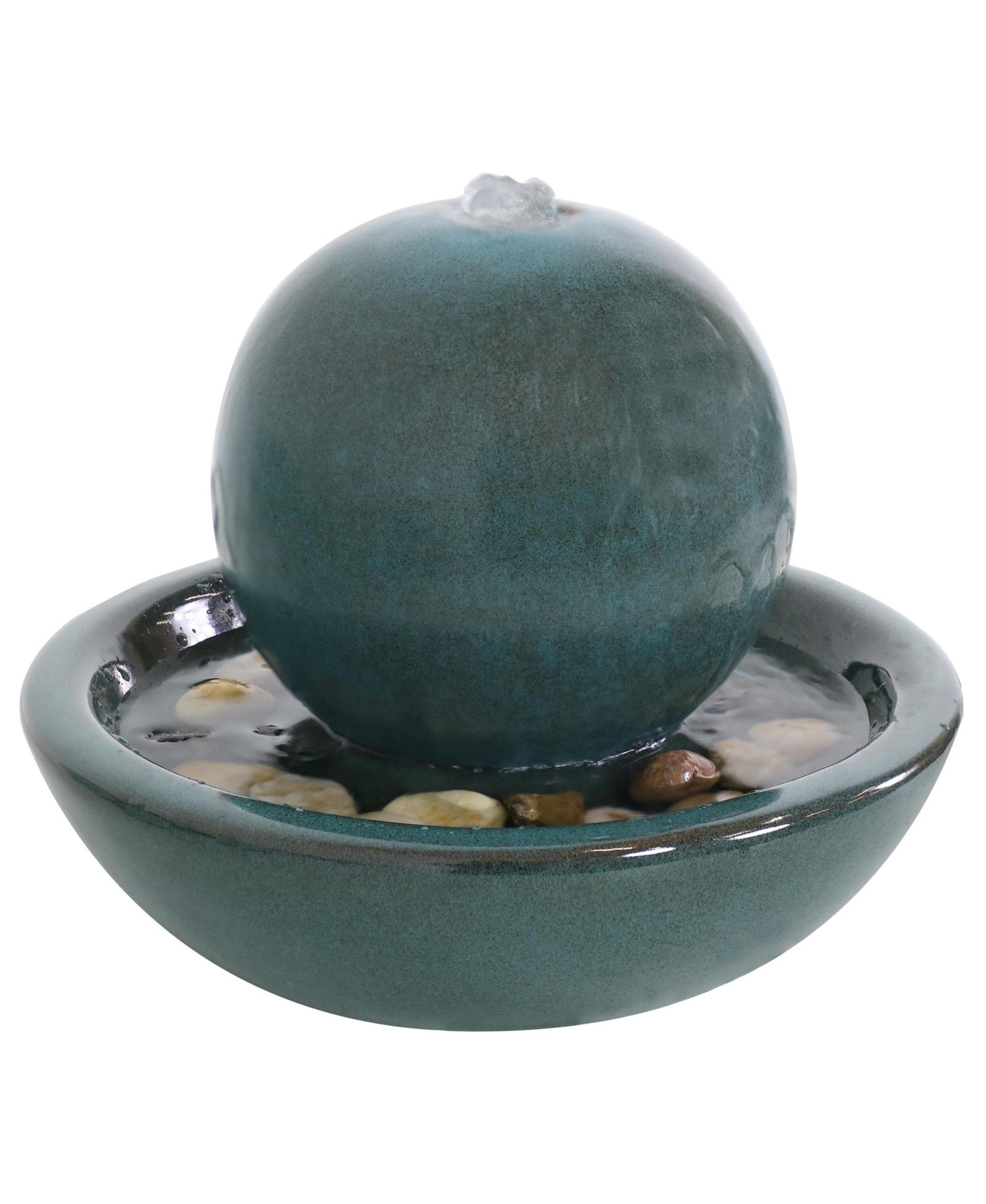 Indoor Home Decorative Smooth Glazed Ceramic Orb Tabletop Water Fountain Feature - 7"
