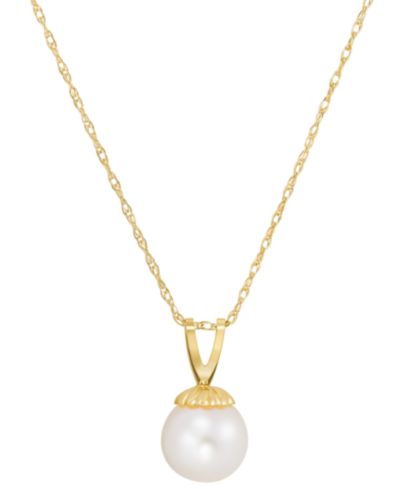 Cultured Freshwater Pearl (6-3/4mm) 18" Pendant Necklace in 14k Gold