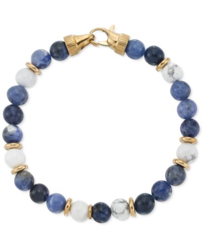 Браслет LEGACY for MEN by Simone I. Smith Lapis Lazuli & White Agate Bead Stretch в золотом цвете
