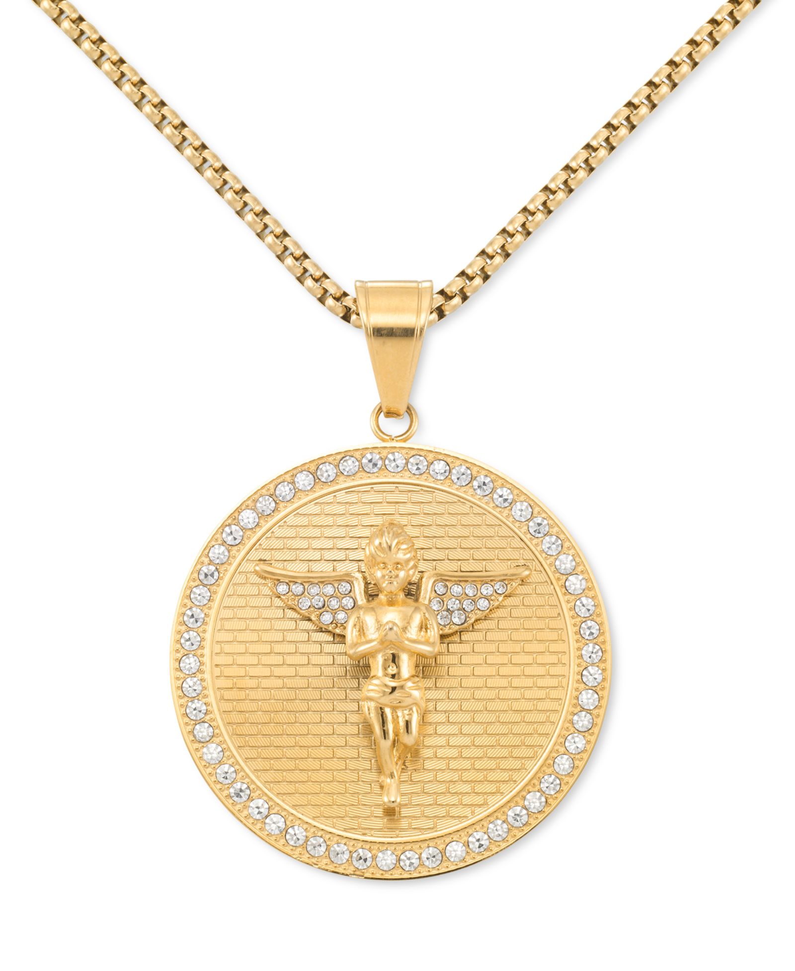 LEGACY for MEN by Simone I. Smith Crystal Angel Disc 24" Подвеска-ожерелье в золотом цвете из нержавеющей стали