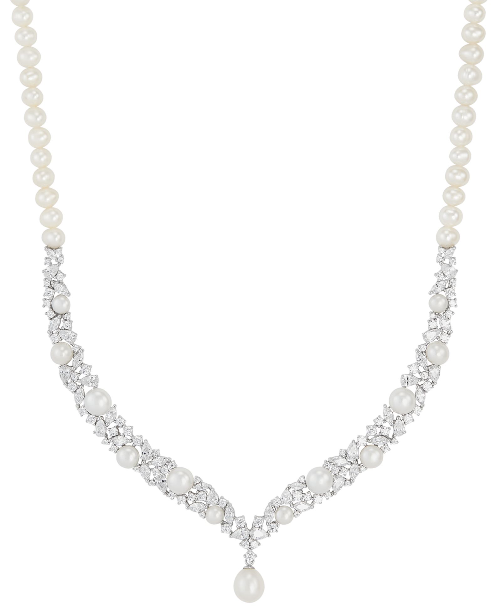 Arabella ожерелье с жемчугом и Cubic Zirconia в Sterling Silver, 16" + 2" extender