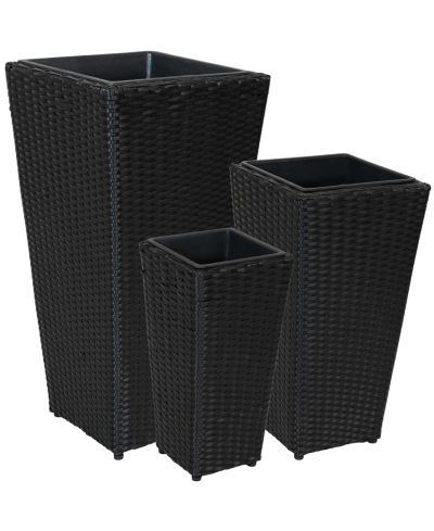 Набор из 3 декоративных кашпо Sunnydaze Decor Square Polyrattan 9", 11.5", 14.75"