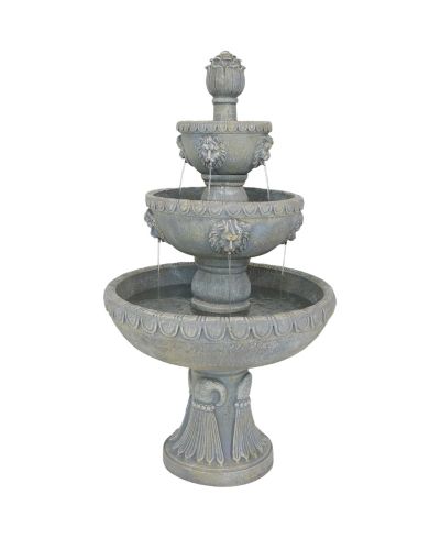 53"H Electric Fiberglass and Resin 3-Tier Lion Head Design Outdoor Water Fountain