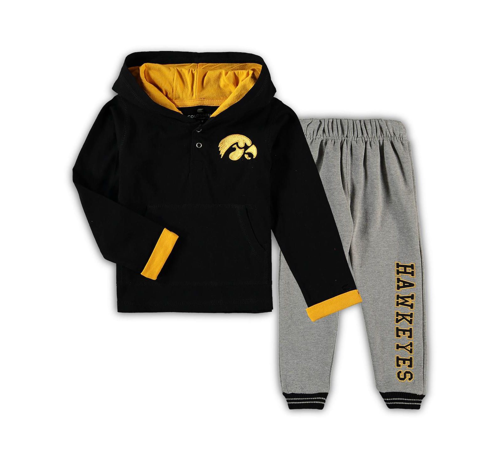 Toddler Boys Colosseum Black, Heathered Gray Iowa Hawkeyes Poppies Hoodie and Sweatpants Set