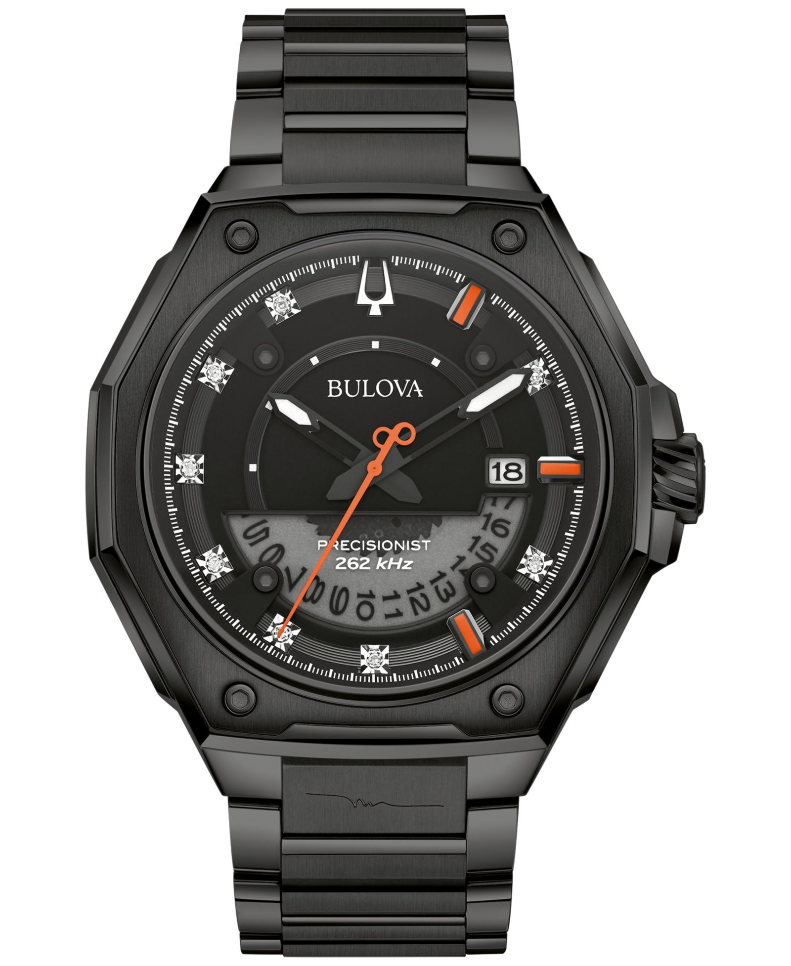 Мужские часы Bulova x Marc Anthony Precisionist Diamond (1/20 ct. t.w.) Black-Tone Stainless Steel 43mm