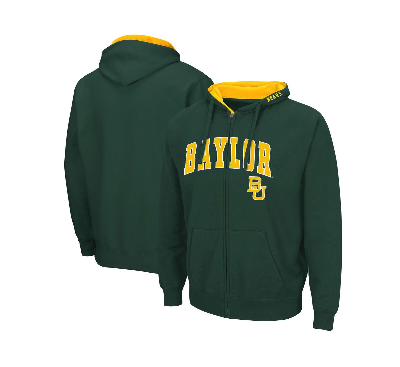 Men's Colosseum Green Baylor Bears Arch and Logo 3.0 Full-Zip Hoodie