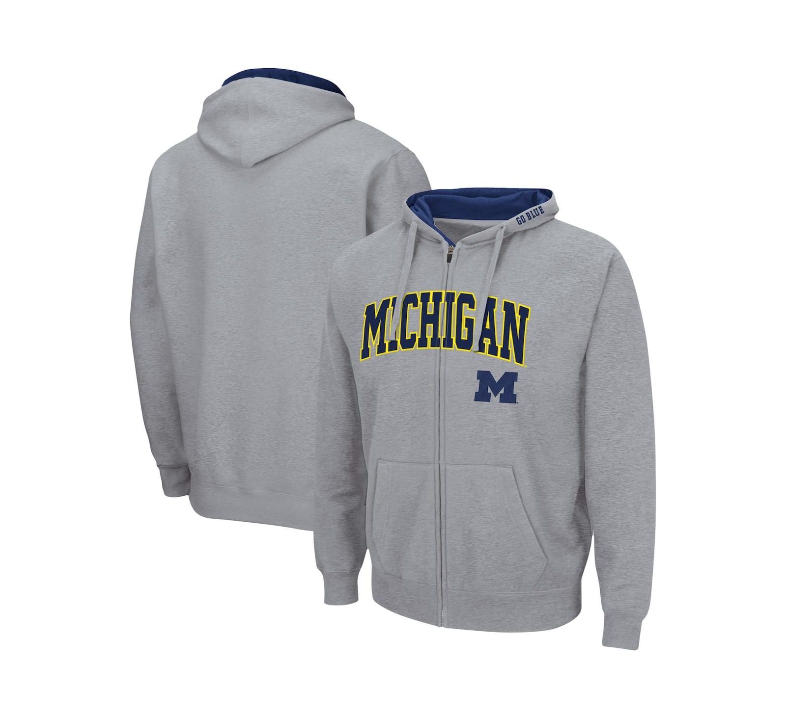 Men's Colosseum Heathered Gray Michigan Wolverines Arch and Logo 3.0 Full-Zip Hoodie