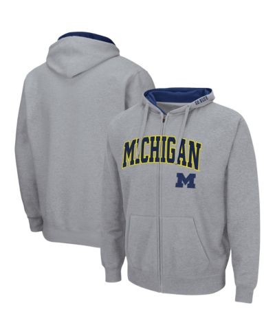 Men's Colosseum Heathered Gray Michigan Wolverines Arch and Logo 3.0 Full-Zip Hoodie