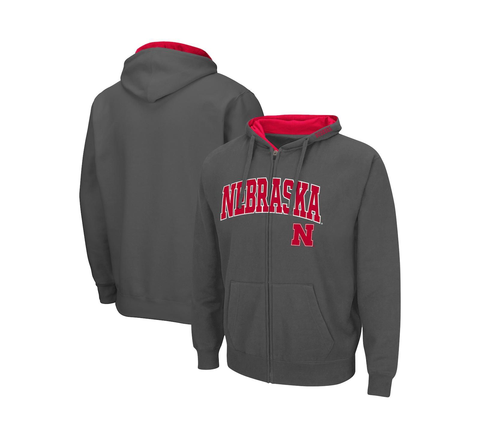 Men's Colosseum Charcoal Nebraska Huskers Arch and Logo 3.0 Full-Zip Hoodie