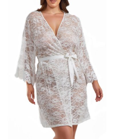 iCollection кружевной халат Jasmine Plus Size с атласным поясом