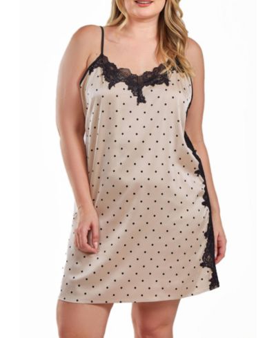Женская шелковая комбинация iCollection Kareen Dotted Plus Size с кружевом