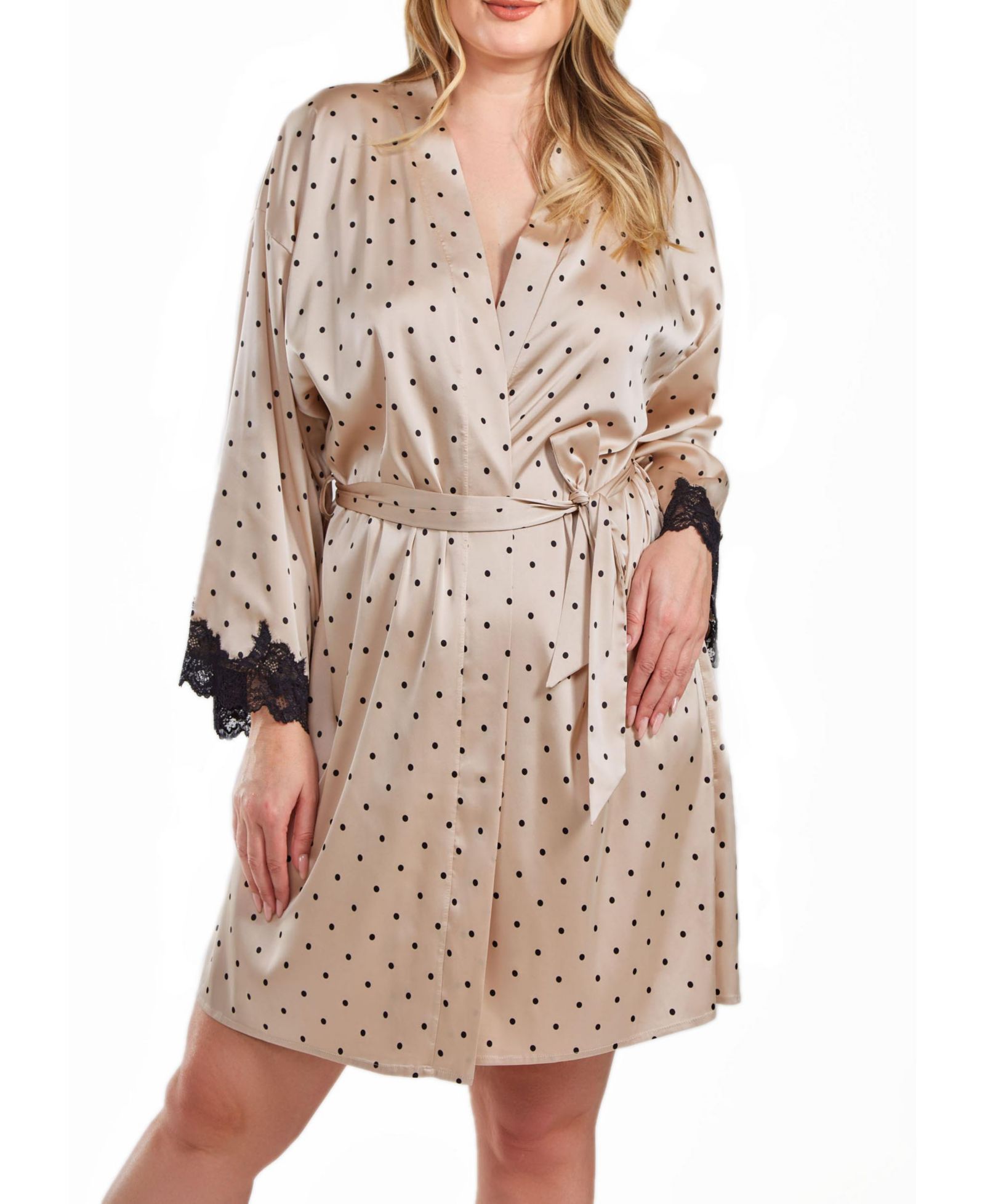 Женский атласный халат iCollection Kareen Plus Size с кружевом