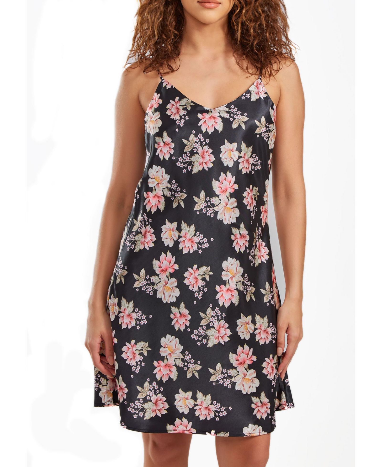 iCollection Women's Cyrus Ultra Soft Floral Satin Chemise in Bias Cut Silhouette