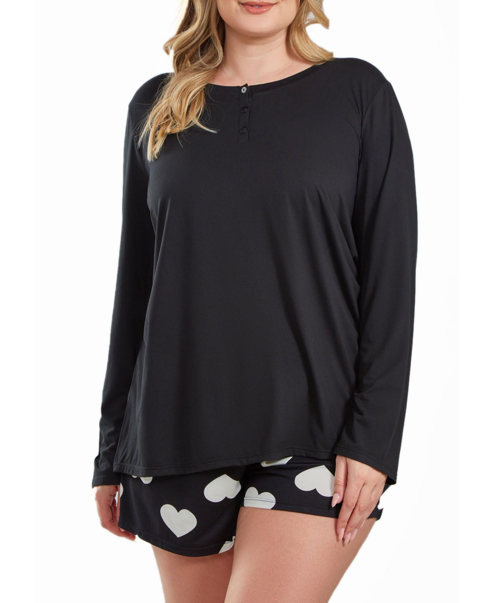 Комплект пижам iCollection Kind Heart Plus Size Modal Henley Short Set