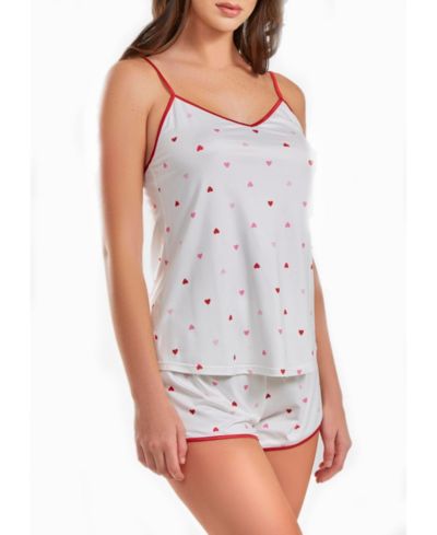 iCollection Женский комплект пижамных шорт Kyley Heart Printed с красной отделкой