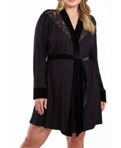 Халат iCollection Layna Plus Size Velore Velvet Lace Trimmed