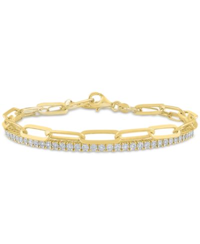 Браслеты Macy's 2-Pc. Diamond & Paperclip Link 14k Gold-Plated Sterling Silver