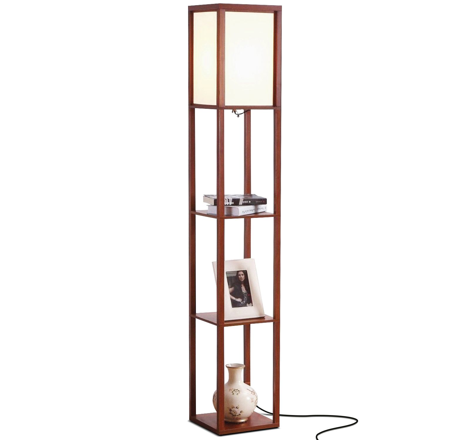 Brightech Maxwell 63" LED Shelf Column Floor Lamp with Lantern Shade