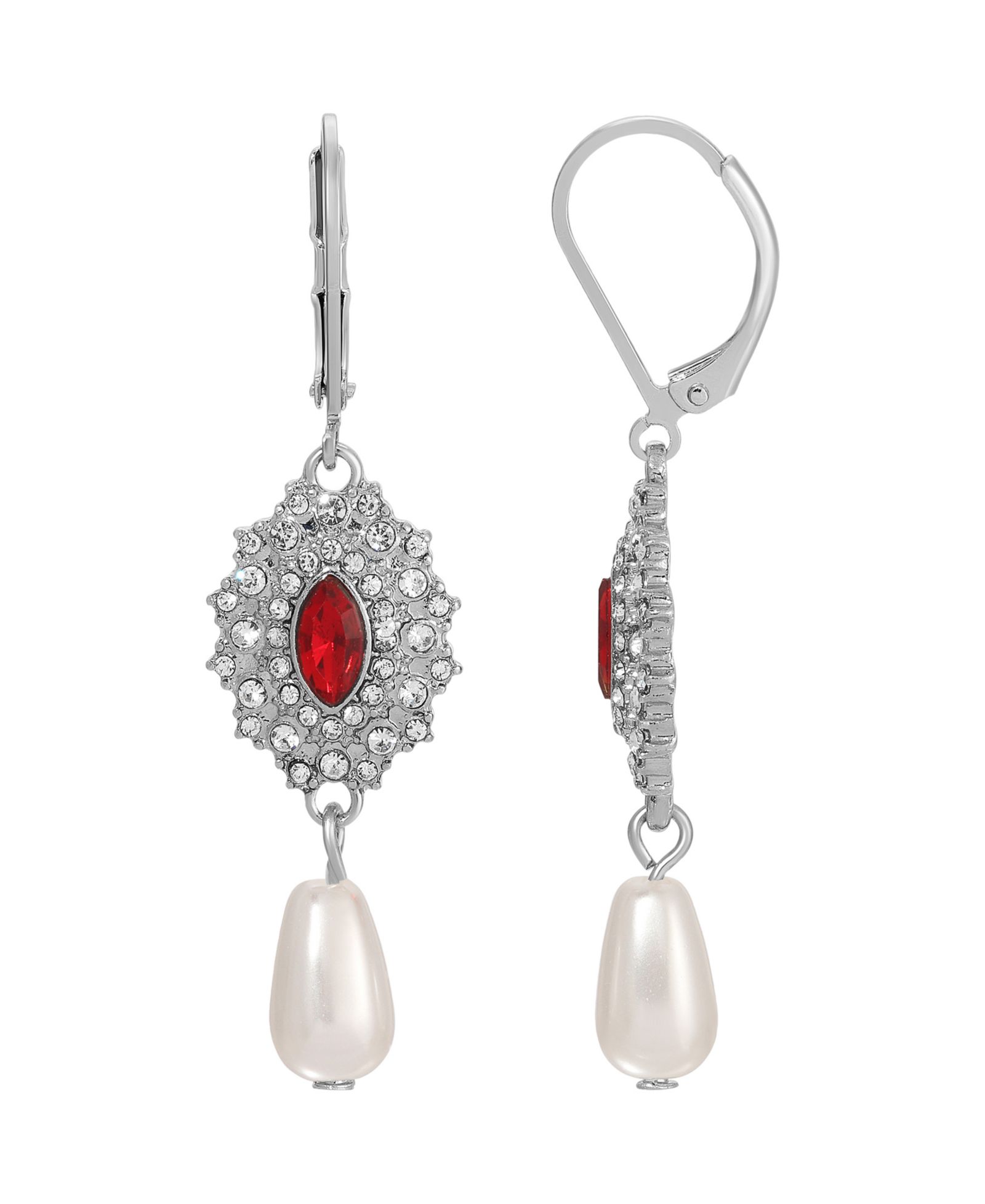 2028 Silver-Tone Colored Stone Imitation Pearl Earrings