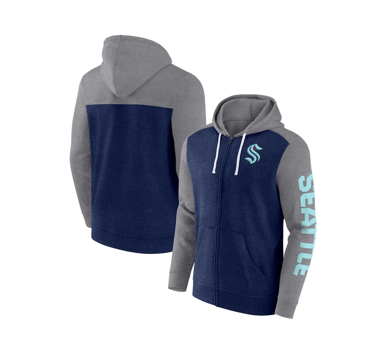 Men's Fanatics Heather Deep Sea Blue Seattle Kraken Down and Distance Full-Zip Hoodie