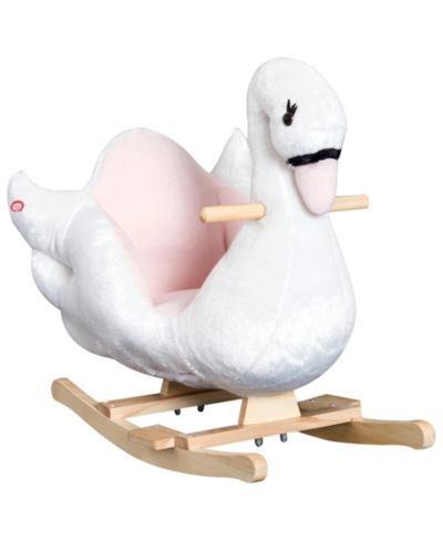 Qaba Swan Plush Rocking Horse with Realistic Sound, Ages 18 Months+