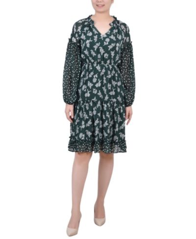 NY Collection Petite шифоновое платье с длинным рукавом