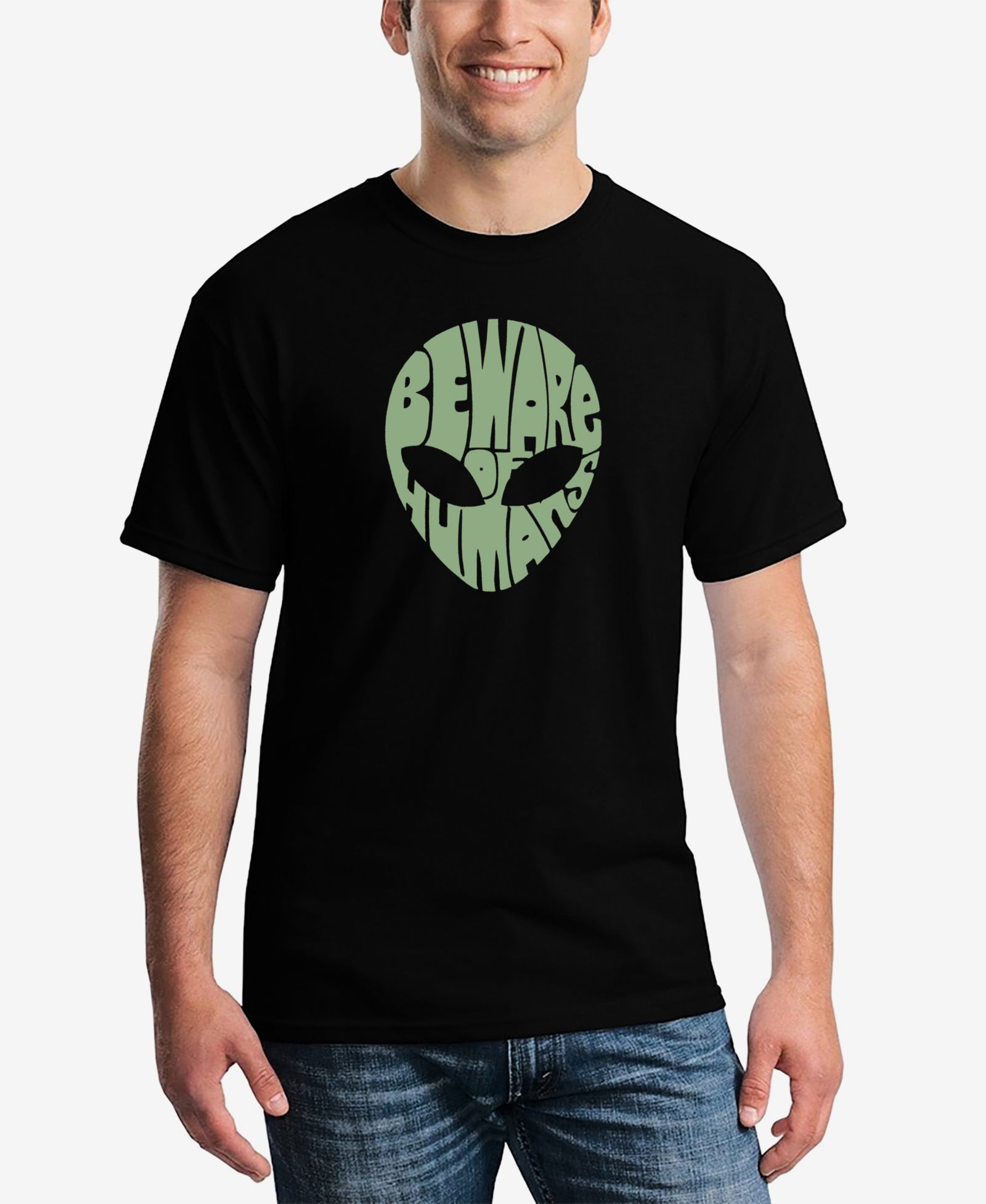 LA Pop Art Men's Beware of Humans Word Art Short Sleeve T-shirt