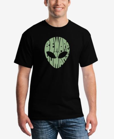 LA Pop Art Men's Beware of Humans Word Art Short Sleeve T-shirt
