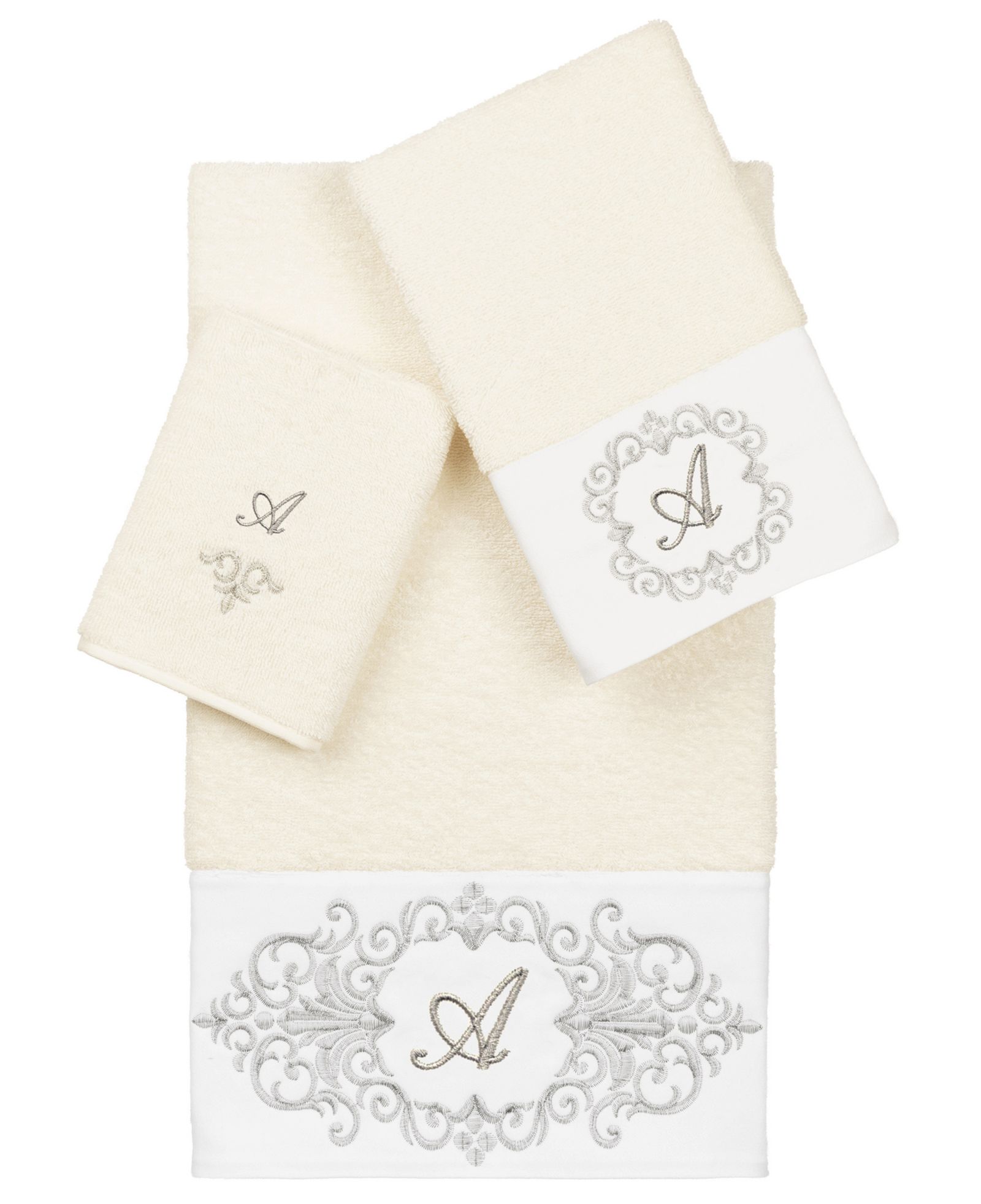 Linum Home Turkish Cotton Monica Embellished Towel 3 Piece Set - Cream
