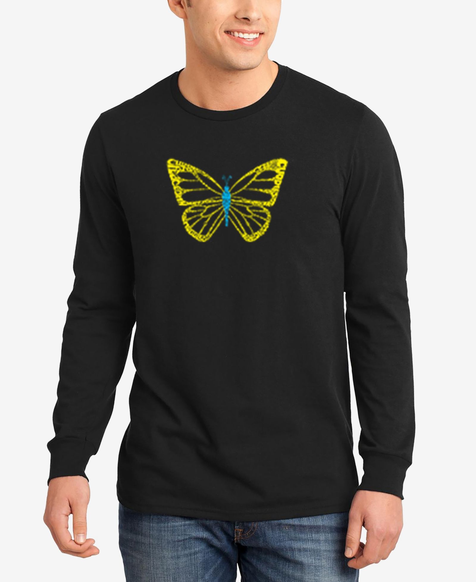 LA Pop Art Men's Butterfly Word Art Long Sleeves T-shirt