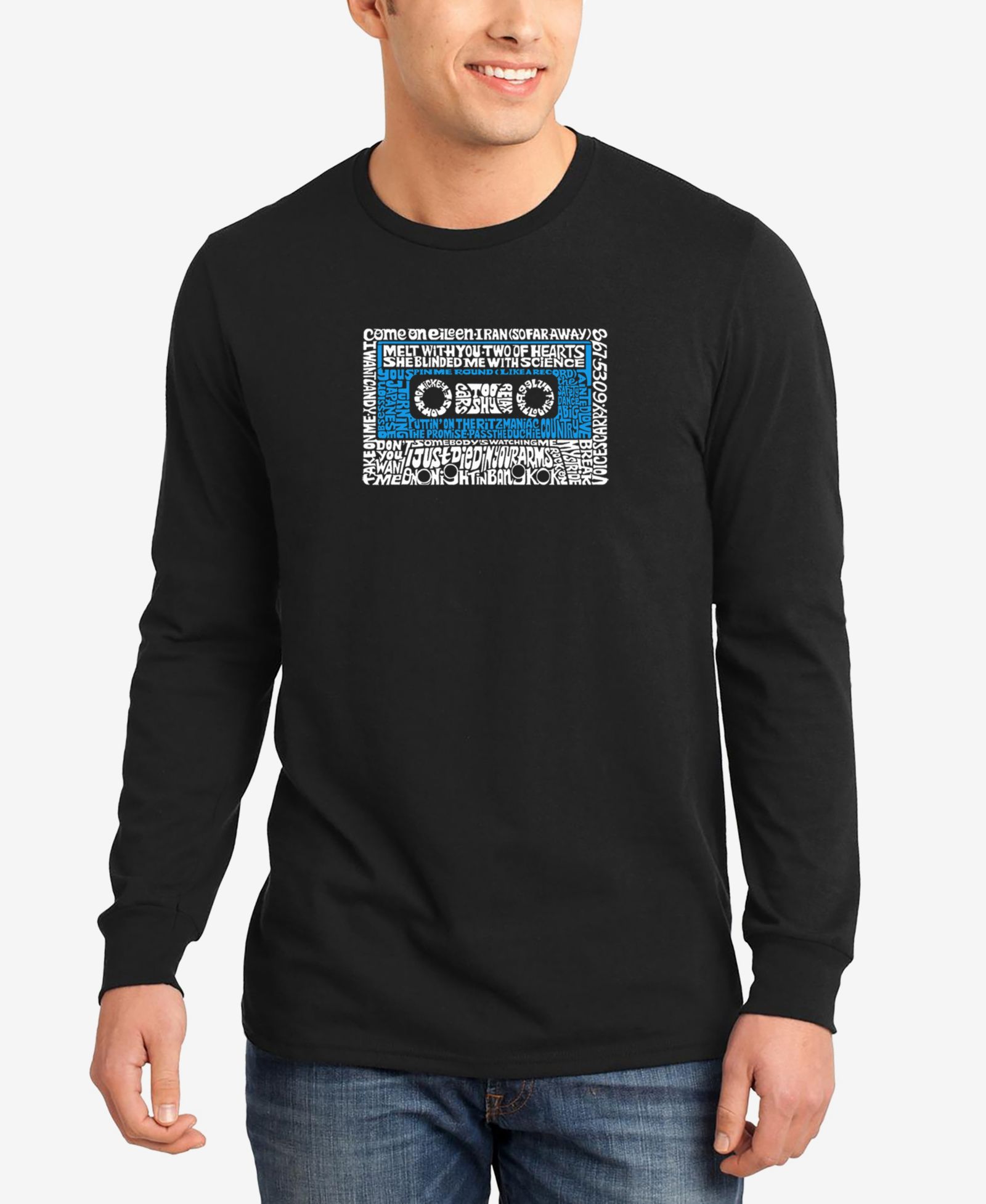 LA Pop Art Men's 80s One Hit Wonders Word Art Long Sleeves T-shirt