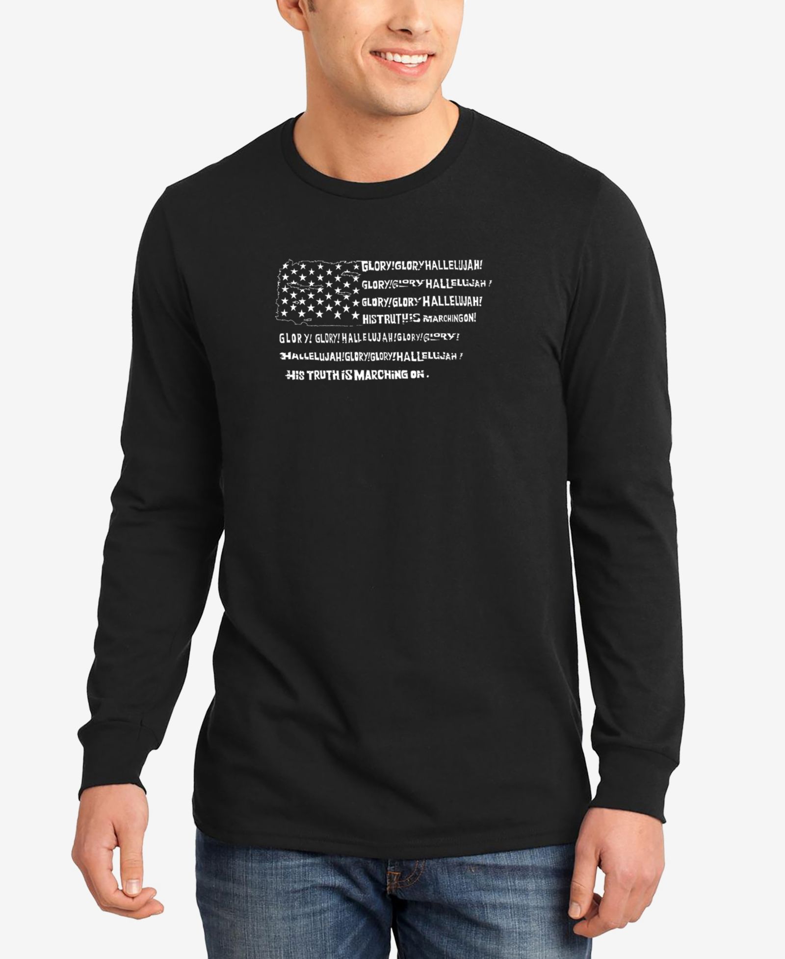 LA Pop Art Men's Glory Hallelujah Flag Word Art Long Sleeves T-shirt