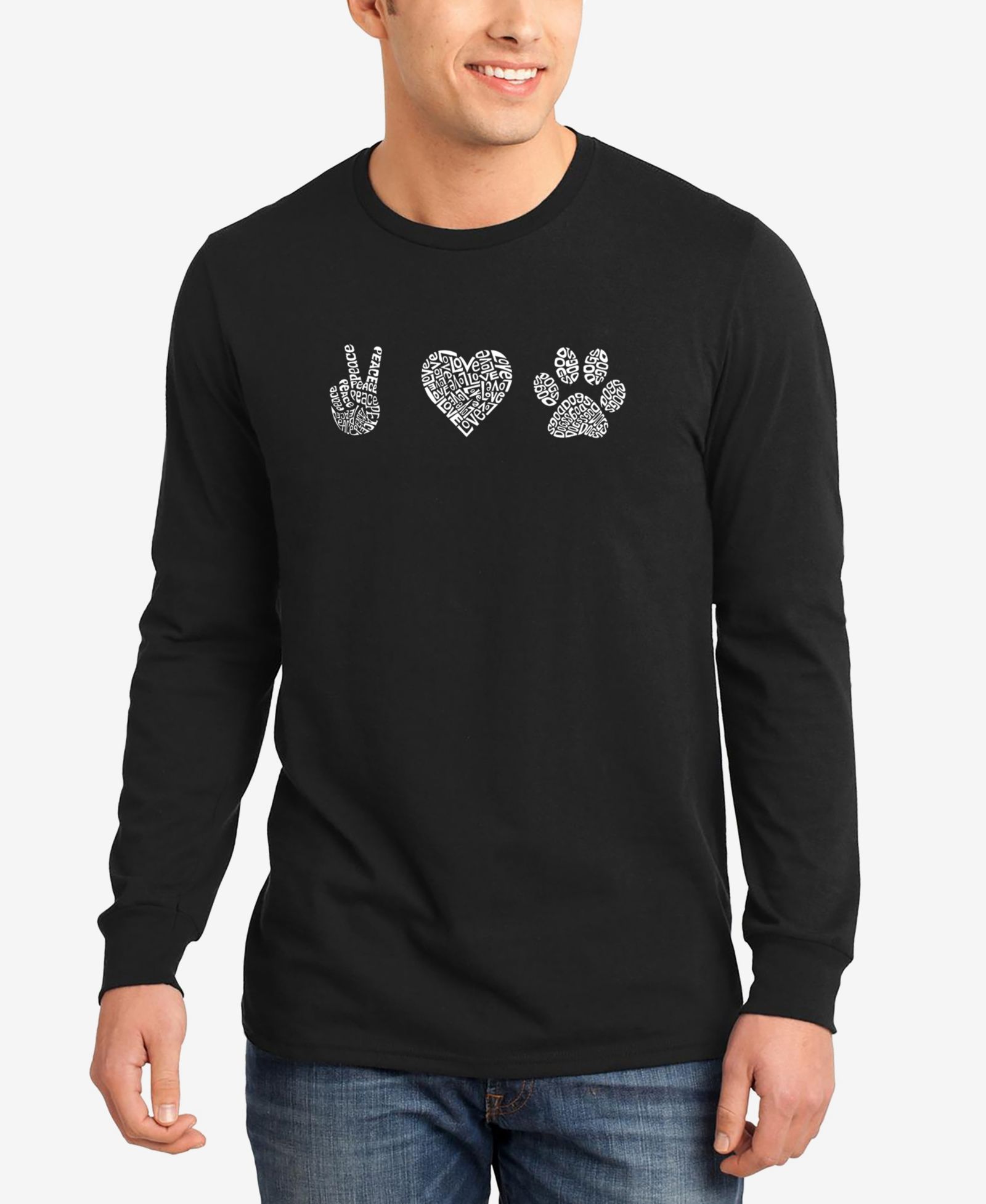 LA Pop Art Мужская футболка с принтом Peace Love Dogs, длинный рукав