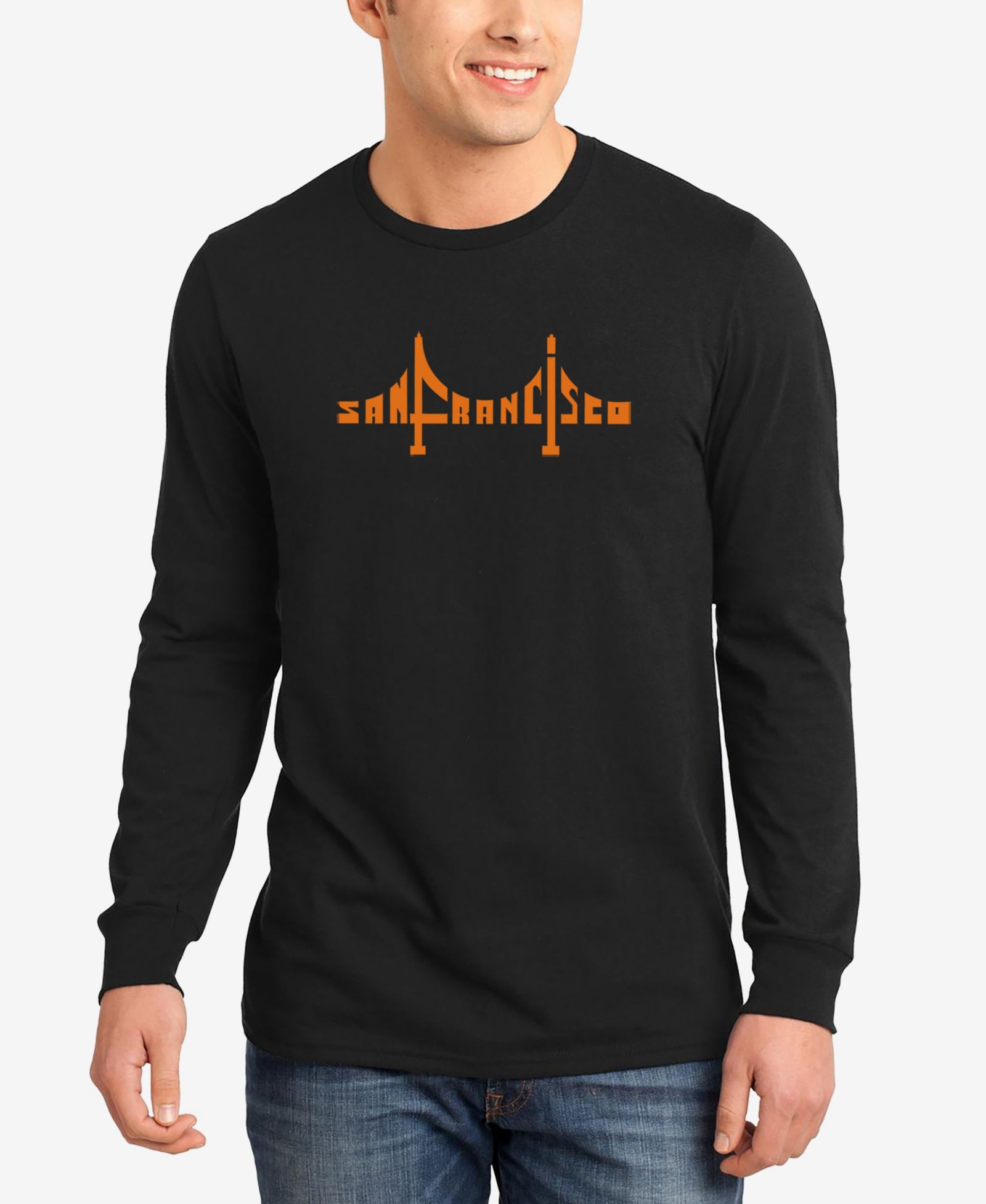 LA Pop Art Men's San Francisco Bridge Word Art Long Sleeves T-shirt