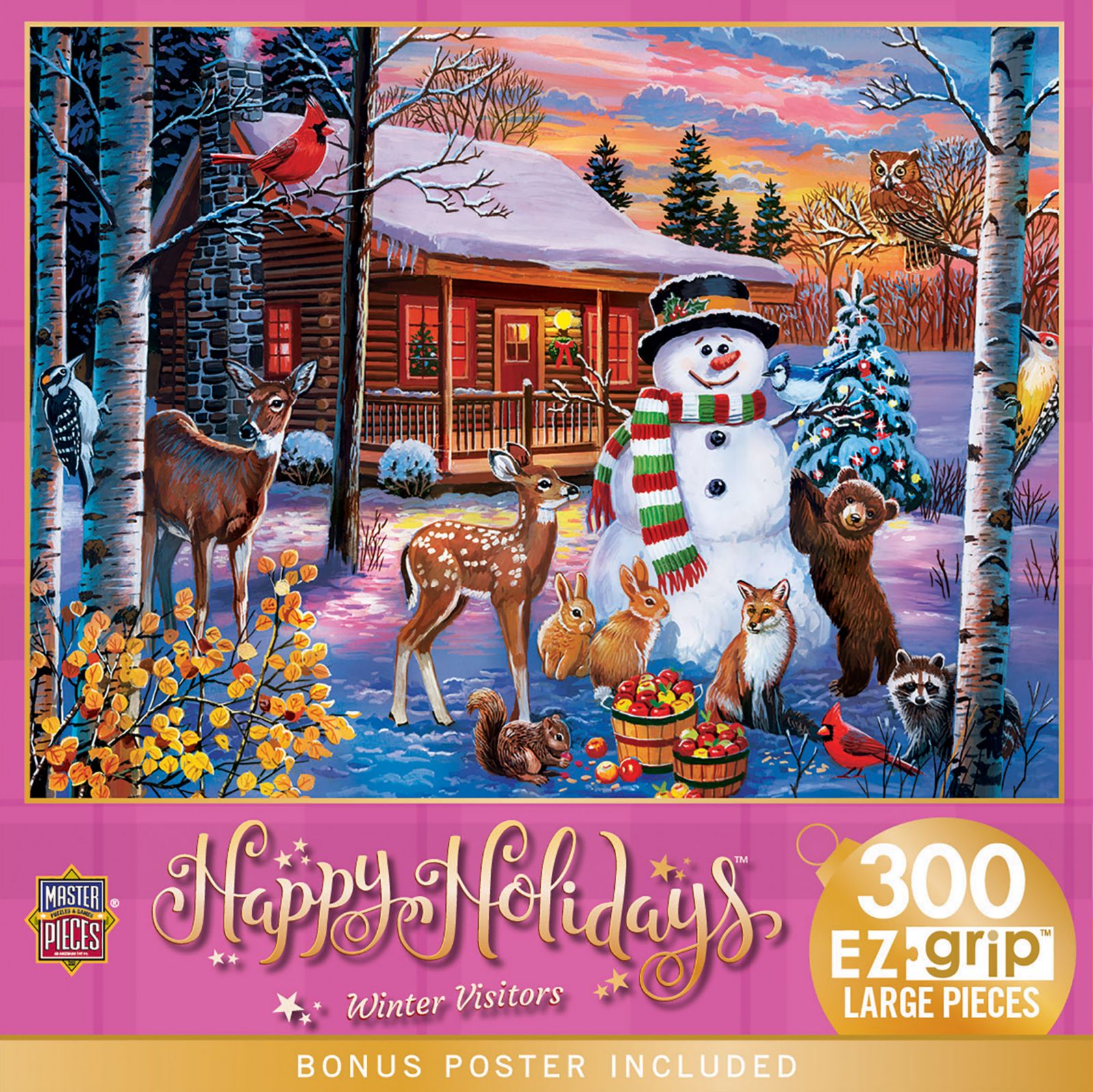Пазл MasterPieces Happy Holidays - Winter Visitors, 300 деталей, с удобным захватом