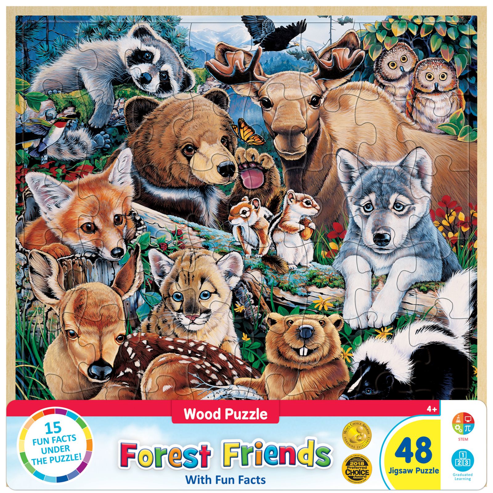 Деревянный пазл MasterPieces Wood Fun Facts Forest Friends 48 Piece