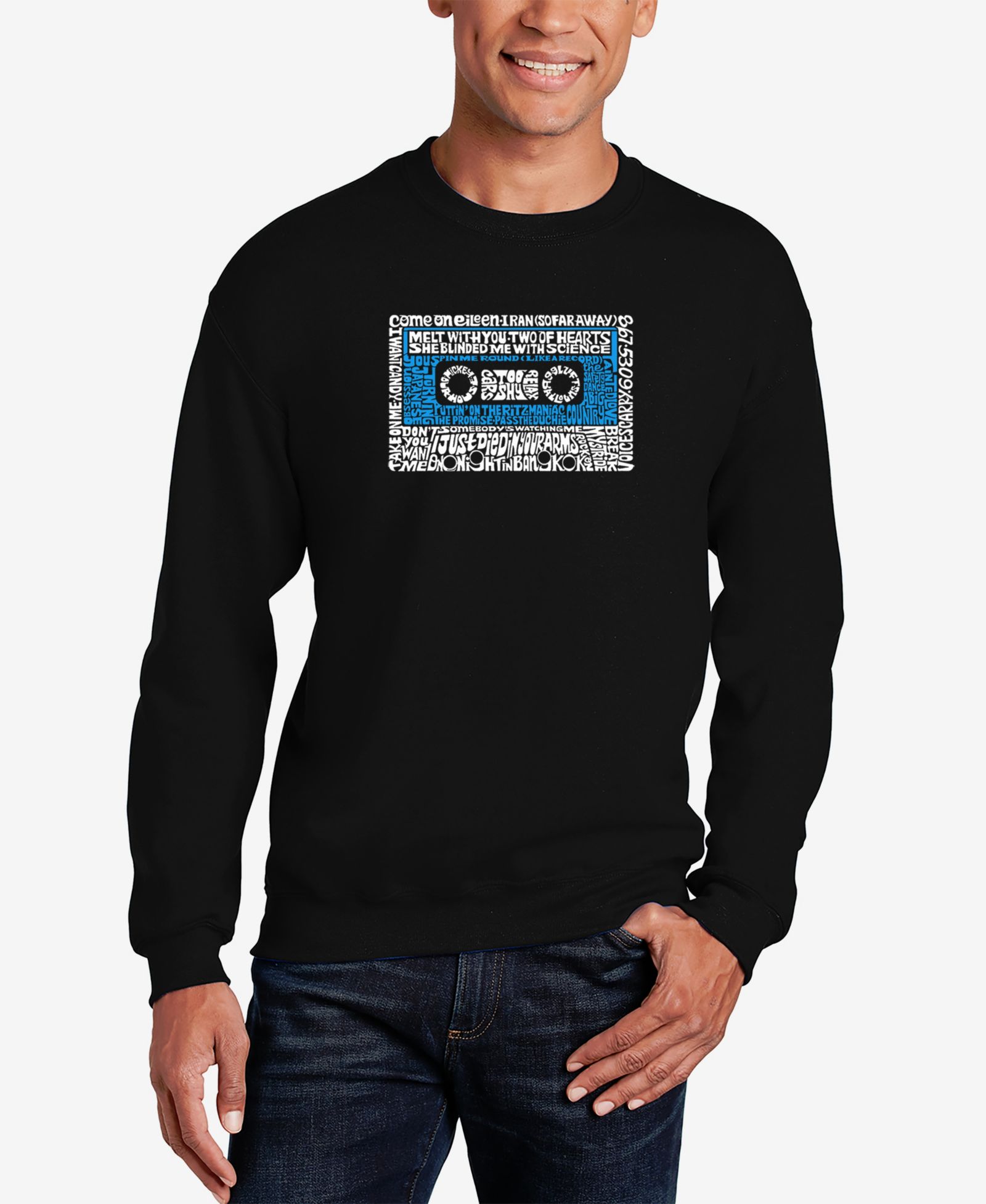 LA Pop Art Men's 80's One Hit Wonders Word Art Crew Neck Sweatshirt