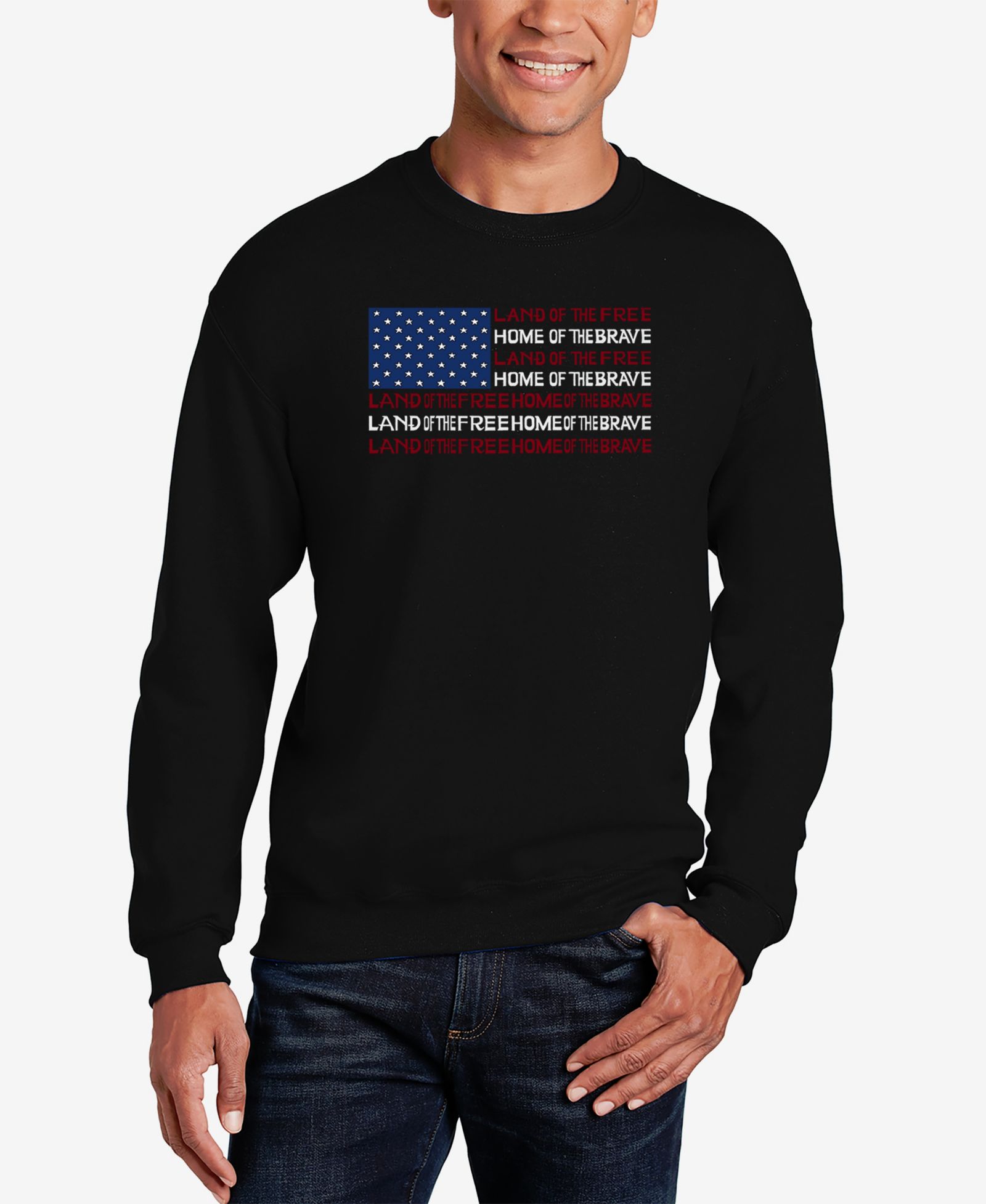 Мужской свитшот LA Pop Art Land of the Free American Flag Word Art Crew Neck