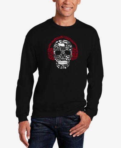 LA Pop Art Men's Music Notes Skull Word Art Crew Neck Sweatshirt