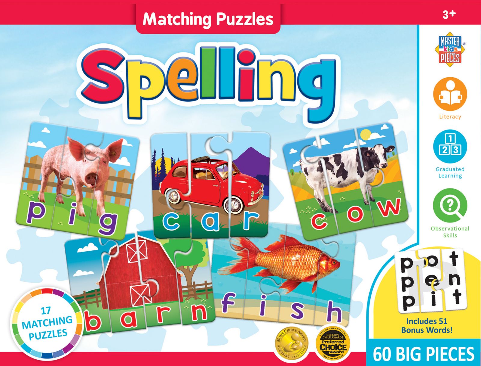 Образовательная игра-пазл Masterpieces Puzzles Spelling Educational Matching Puzzle Game, 60 деталей, возраст 3+