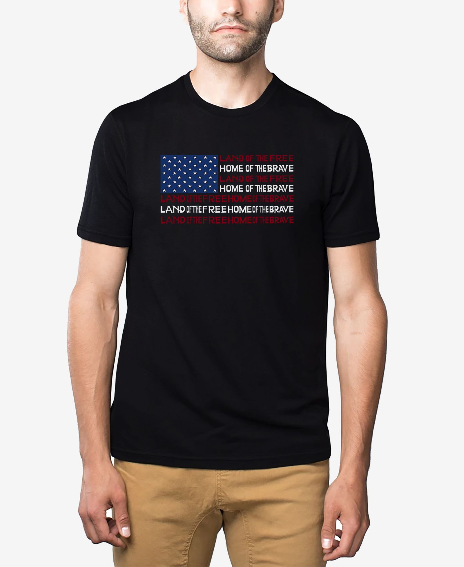 LA Pop Art Men's Cotton/Poly Blend Word Art American Flag T-shirt