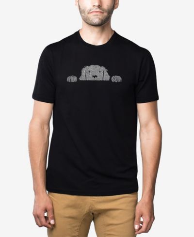LA Pop Art Men's Cotton/Poly Blend Word Art T-Shirt - Peeking Dog