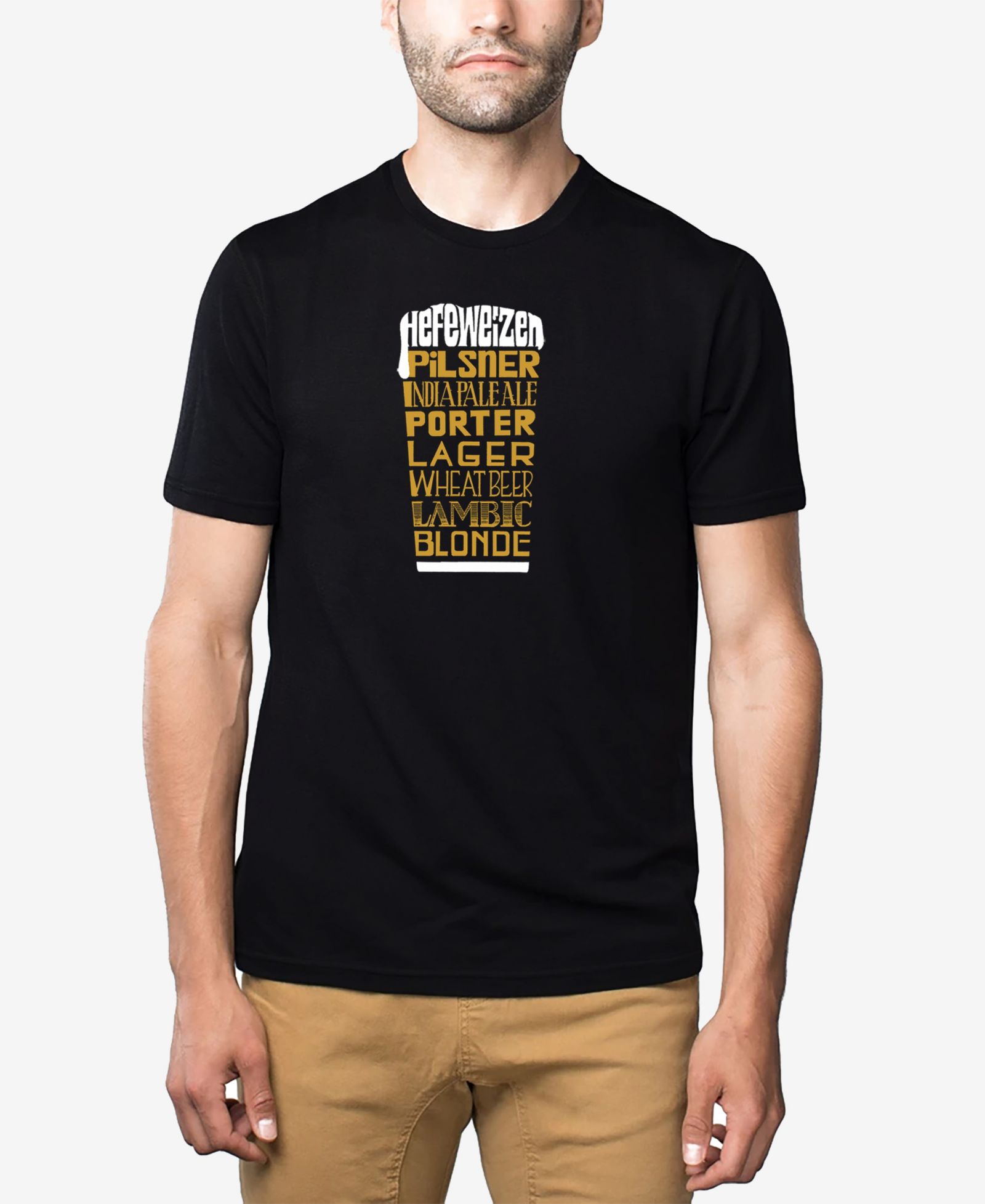LA Pop Art Men's Cotton/Poly Blend Word Art Styles of Beer T-shirt
