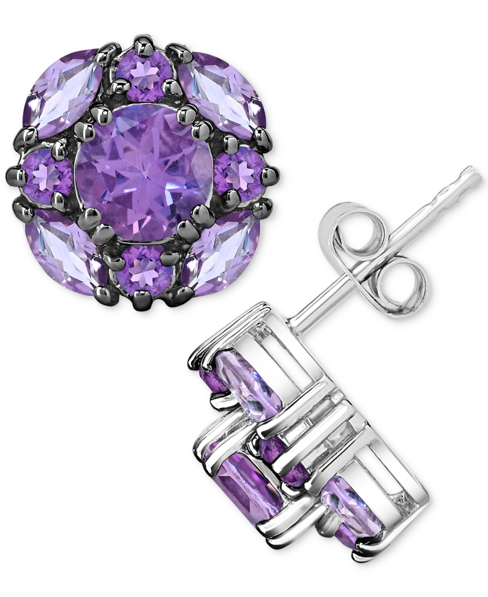 Серьги-гвоздики Amethyst & Pink Amethyst Cluster в Sterling Silver