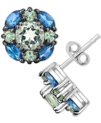 Серьги-гвоздики Multi-Gemstone Cluster (3-1/3 ct. t.w.) в Sterling Silver