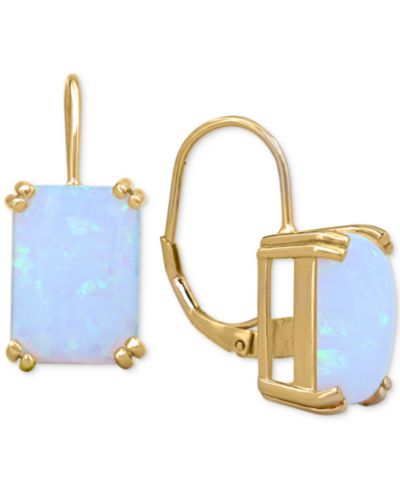 Серьги-кольцо Lab-Grown Opal Leverback, 14k Gold-Plated Sterling Silver