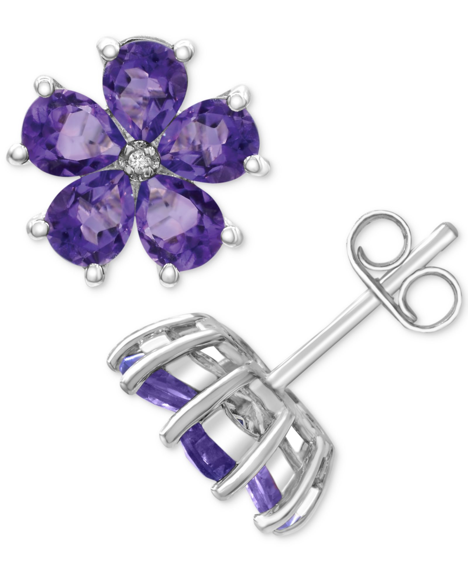 Amethyst (3-1/3 ct. t.w.) & Diamond Accent Flower Stud Earrings in Sterling Silver (Also in Rhodolite Garnet)